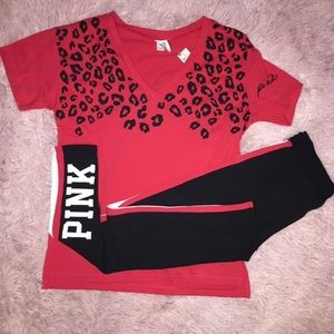 NEW 🍒PINK leggings/V Neck Set!